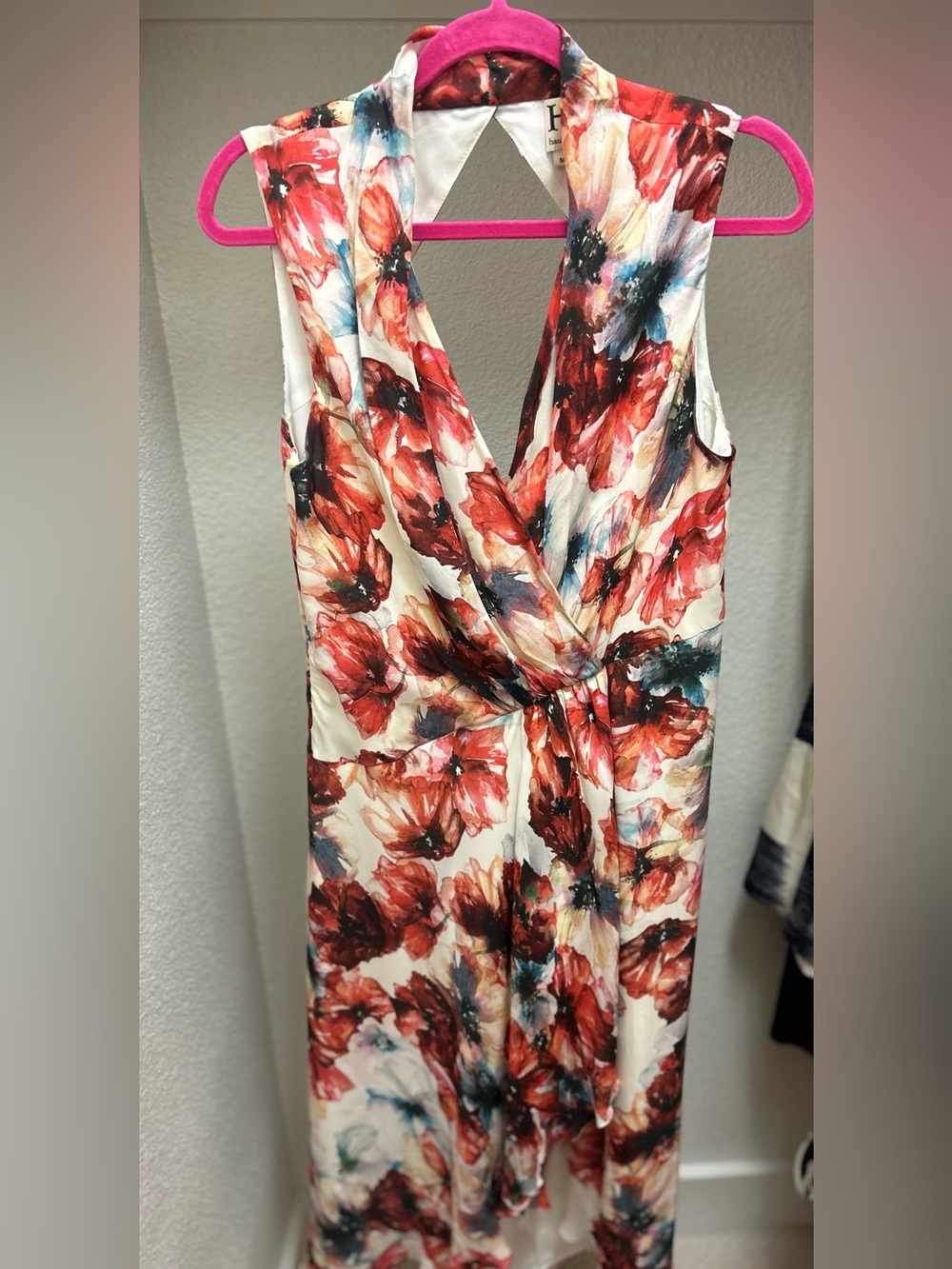 Haute Hippie, 100% silk, ivory/multicolor floral, asymmetric hem dress - Picture 4 of 9
